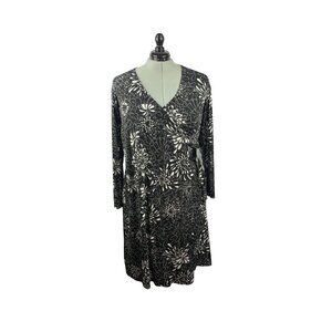 Chicos Womens Floral Wrap Dress Size 1 Black & White Stretchy Polyester Blend